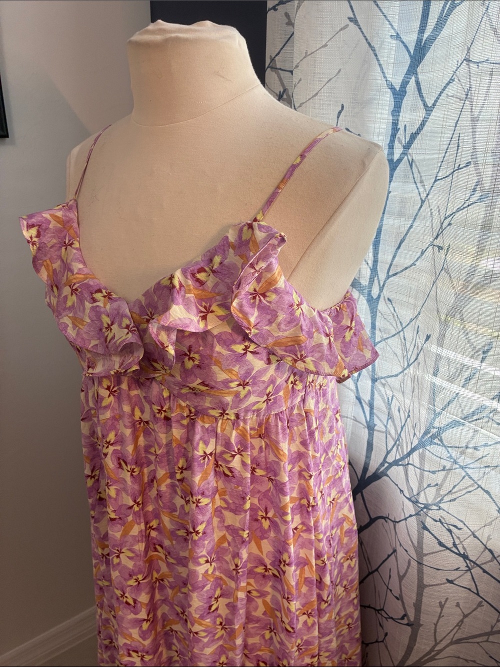 H&M Lavender Floral Ruffled Spaghetti Strap Maxi Dress